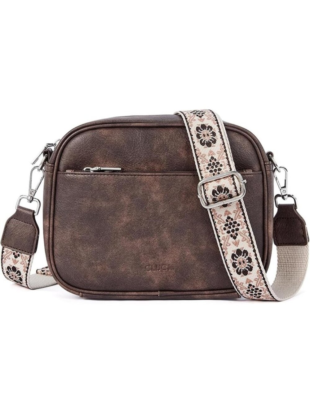 Women's Coffee Vegan Leather Small Crossbody Bag Purses with Adjustable Strap